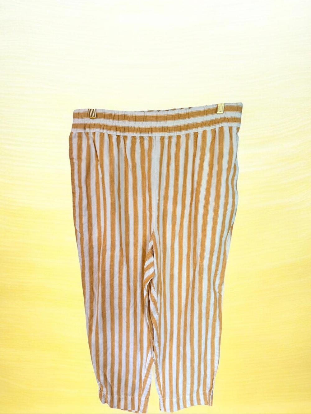 Madewell Gold Striped High-Waist Cropped Pants - Linen & Cotton Sz. L